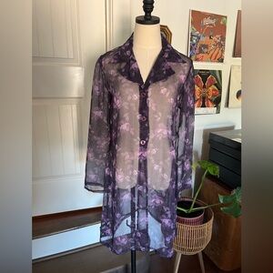 Sheer Floral Robe in Purple